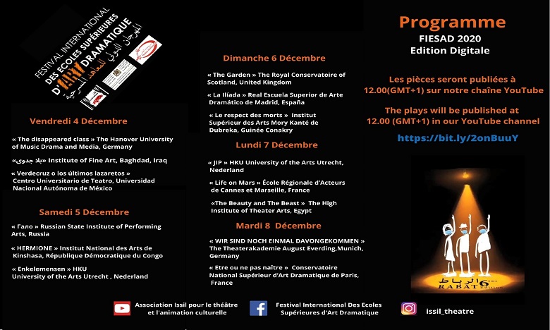 Festival international des écoles supérieures d’art dramatique: L’édition 2020 en mode virtuel