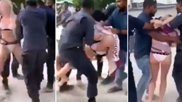 Vidéo.Habillée en bikini :une touriste anglaise subit une interpellation musclée aux Maldives