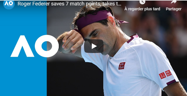 Vidéo. Federer en demies en sauvant 7 balles de match