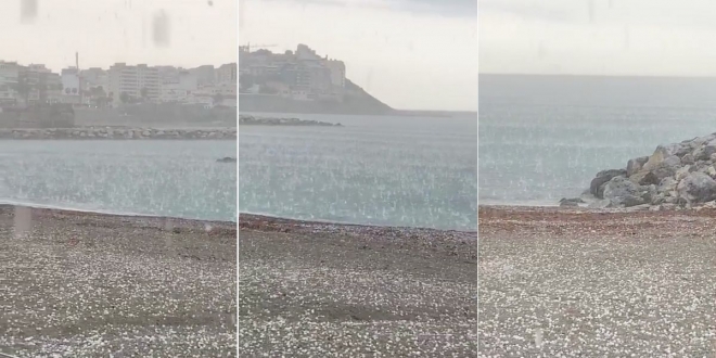 Vidéo: spectacle de grêle sur la plage de Sebta