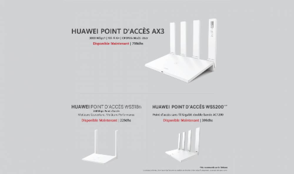 Huawei Maroc commercialise le point d’accès “Huawei Wifi AX3” et l’écran Display “Huawei AD80”