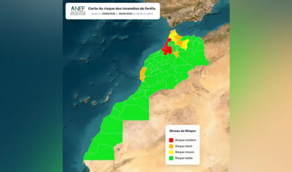 L’ANEF publie une carte des zones à risque des incendies de forêts pour la période allant du 26 au 29 mai