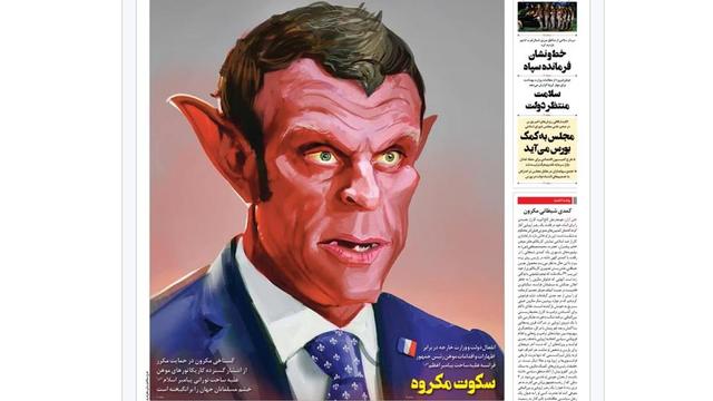 Emmanuel Macron caricaturé en diable en une d'un journal iranien